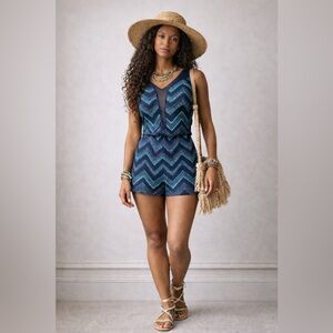 Navy & Teal Chevron Romper Jumpsuit